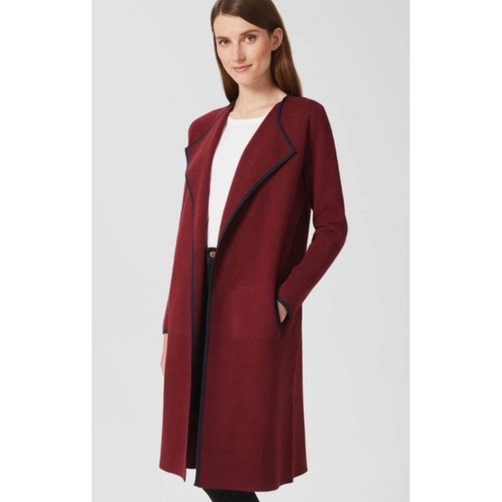 HOBBS LONDON Bethan Women Burgundy Open Front‎ Cardigan Sweater Coat Size L